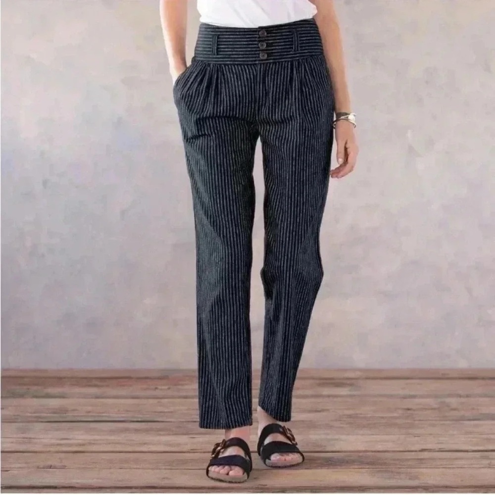 Sundance Women’s Amelia Pinstripe Trouser Pants Black Size 2 Petite Linen Blend